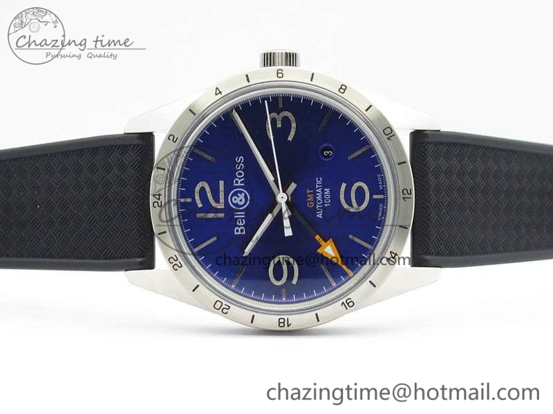 BR 123 GMT 24H SS Blue Dial On Black Rubber Strap A2836