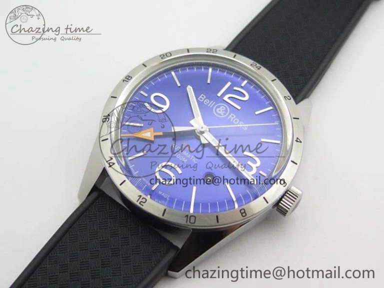 BR 123 GMT 24H SS Blue Dial On Black Rubber Strap A2836