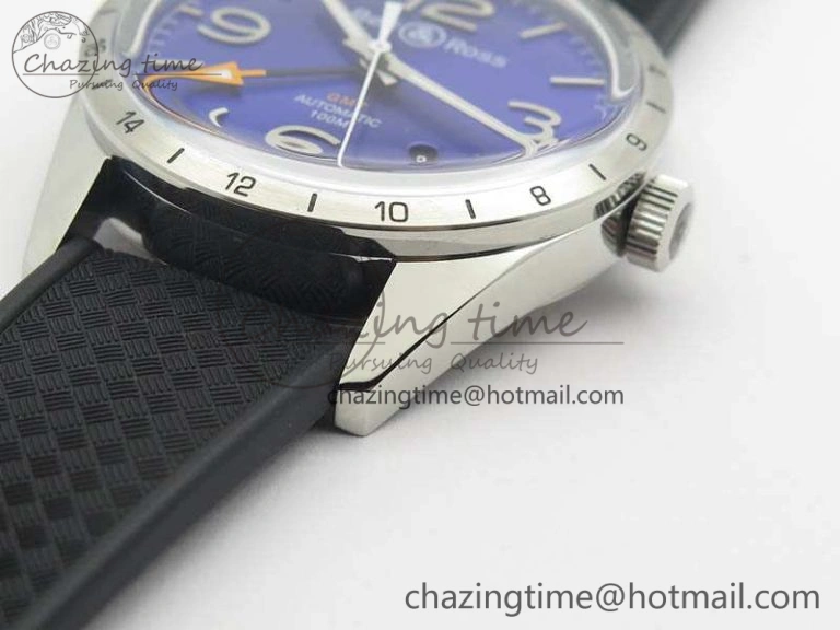 BR 123 GMT 24H SS Blue Dial On Black Rubber Strap A2836