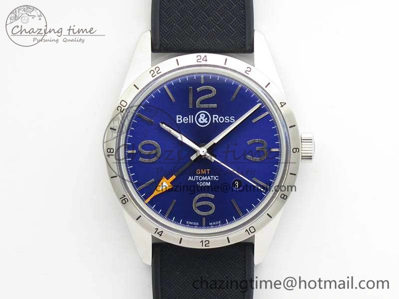 BR 123 GMT 24H SS Blue Dial On Black Rubber Strap A2836