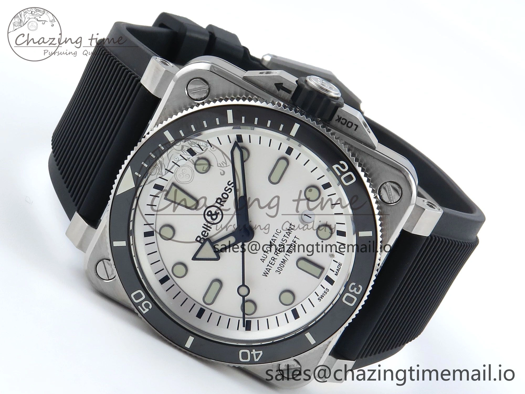 BR03-92 Diver BRF 1:1 Best Edition White Dial on Black Rubber Strap A2824
