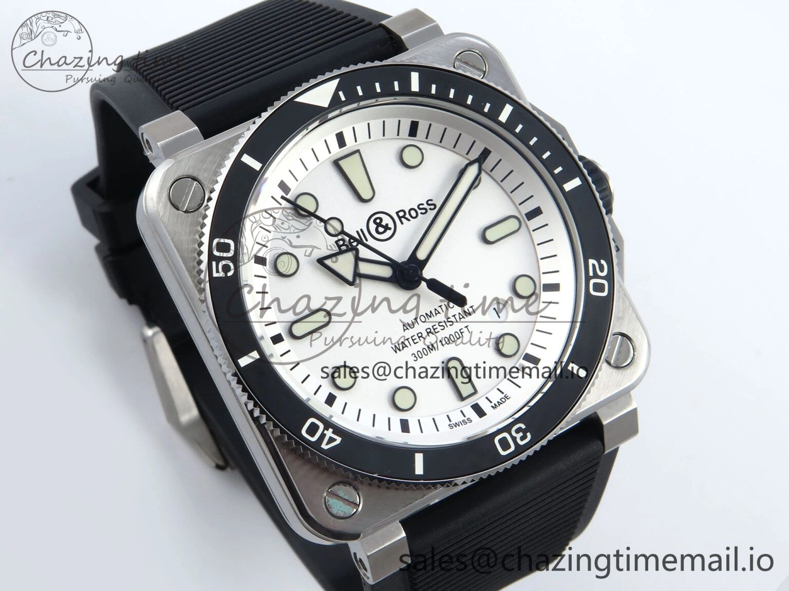 BR03-92 Diver BRF 1:1 Best Edition White Dial on Black Rubber Strap A2824