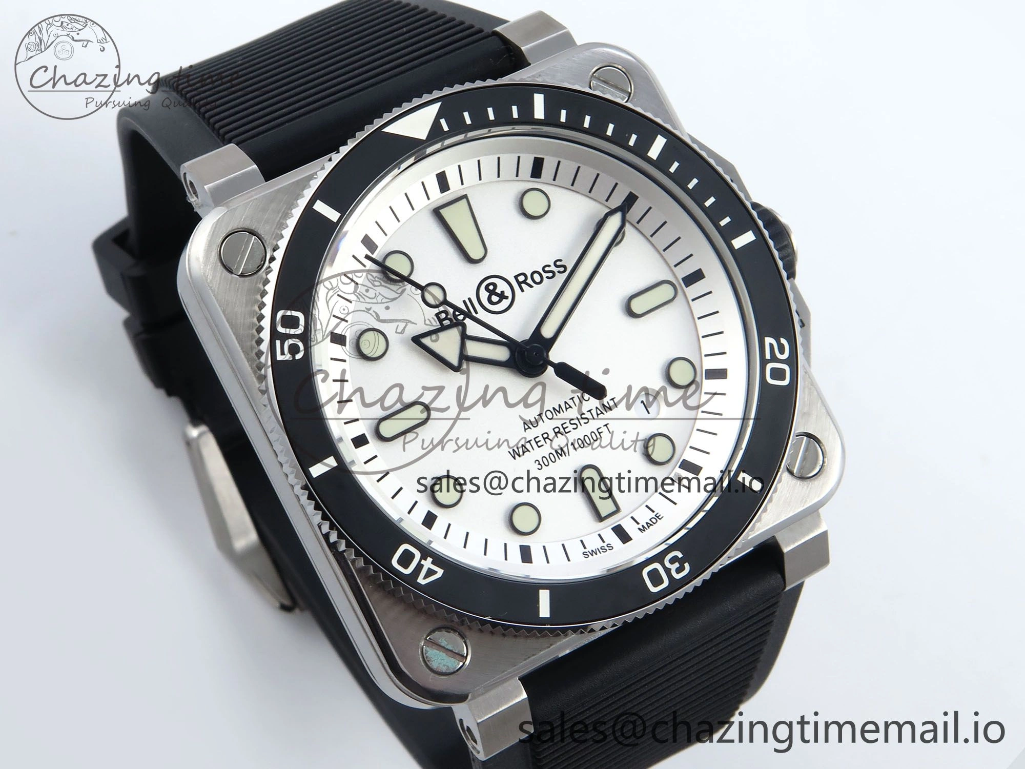 BR03-92 Diver BRF 1:1 Best Edition White Dial on Black Rubber Strap A2824