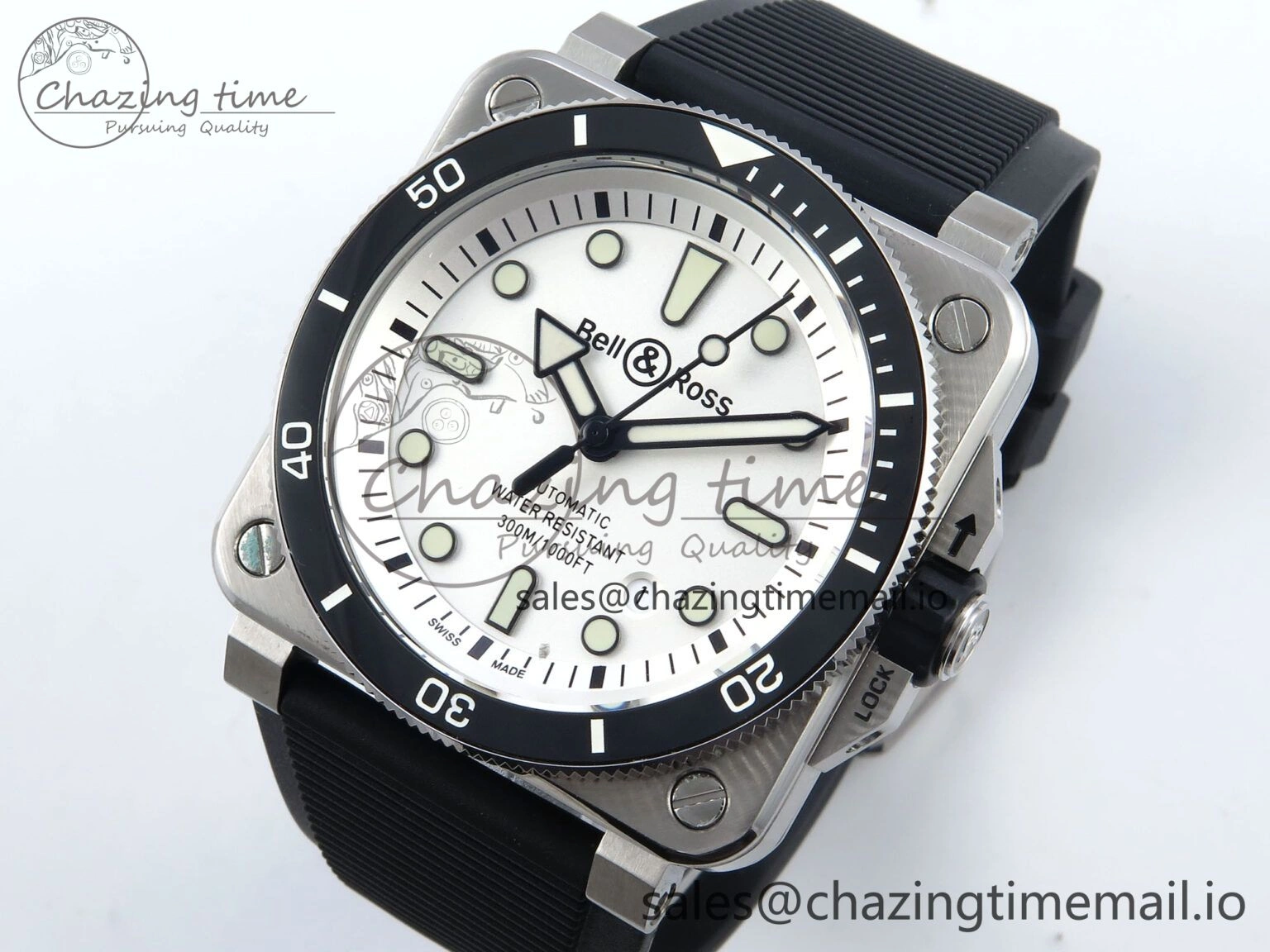 BR03-92 Diver BRF 1:1 Best Edition White Dial on Black Rubber Strap A2824