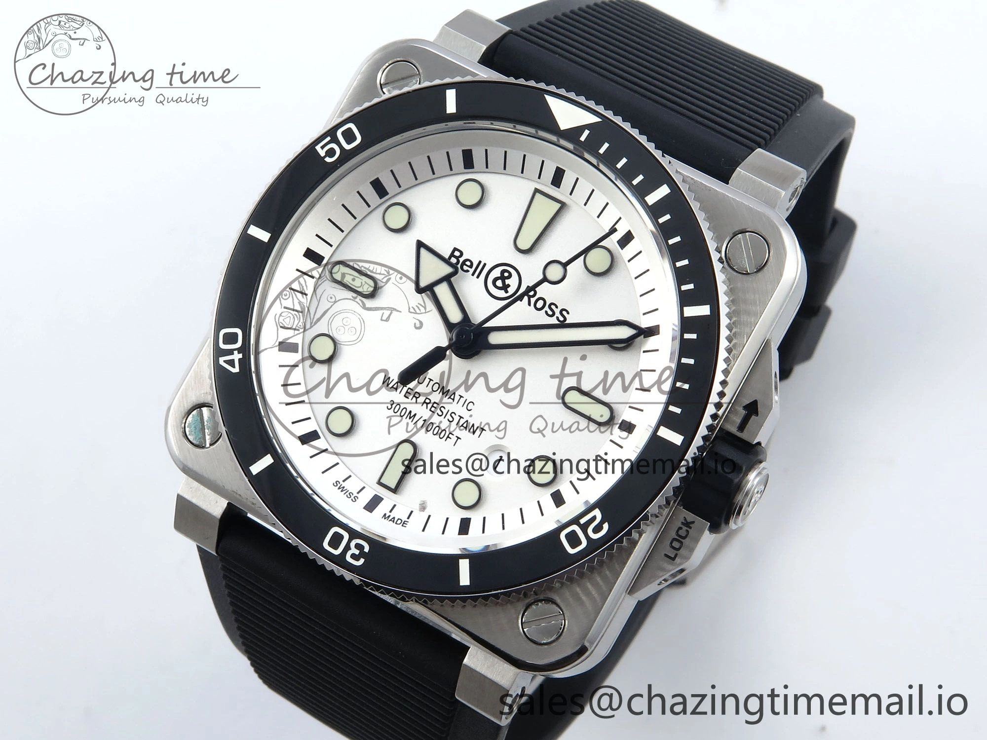 BR03-92 Diver BRF 1:1 Best Edition White Dial on Black Rubber Strap A2824
