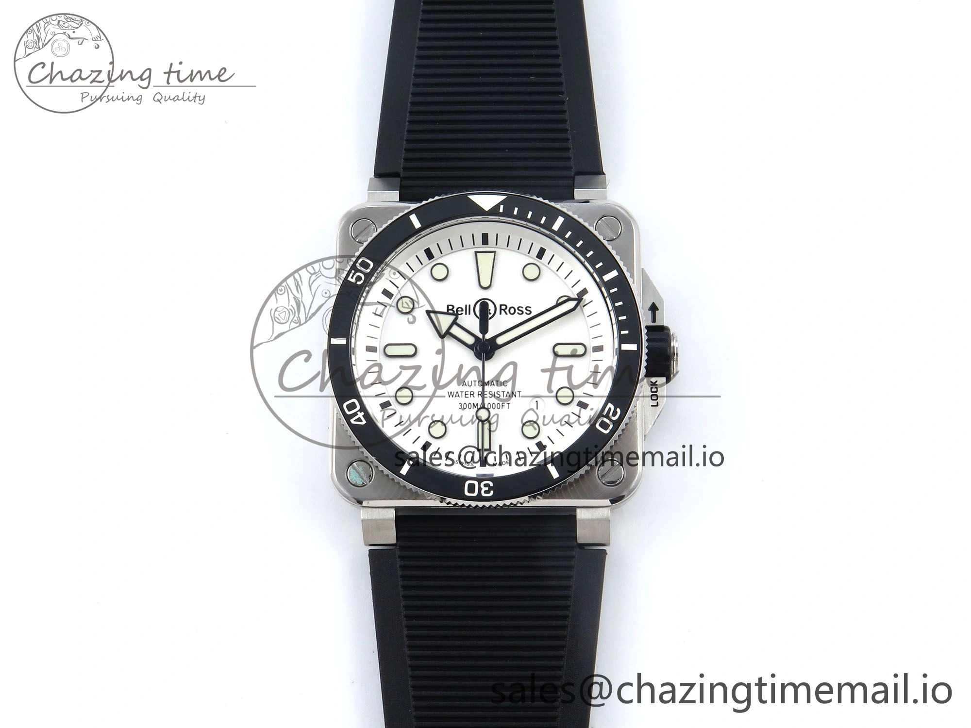 BR03-92 Diver BRF 1:1 Best Edition White Dial on Black Rubber Strap A2824