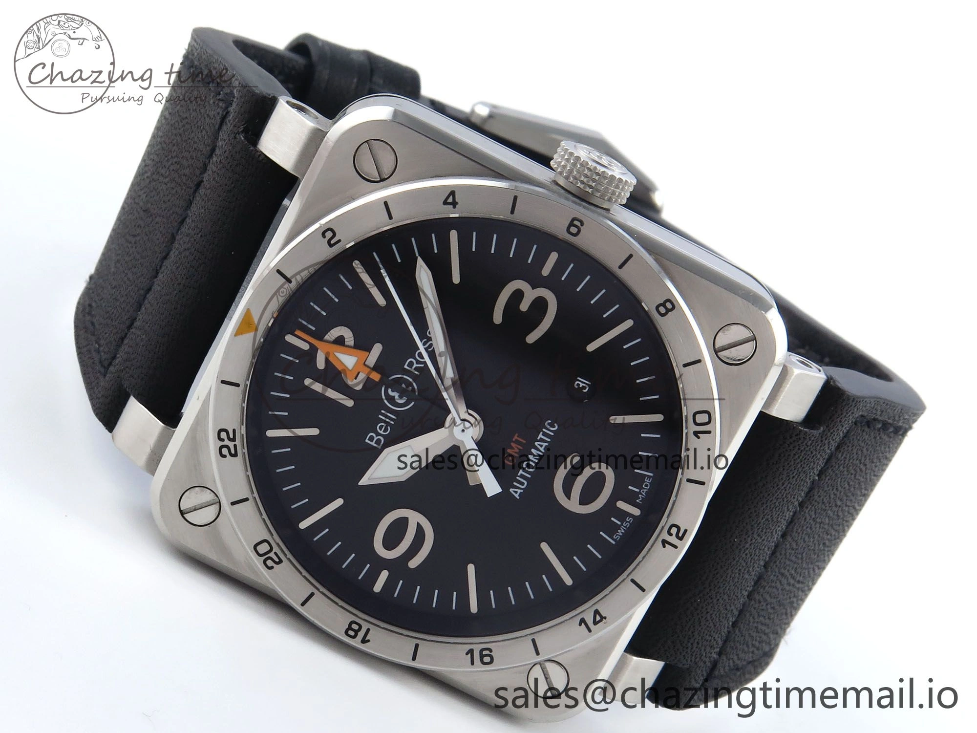 BR03-93 GMT BRF 1:1 Best Edition Black Dial on Black Leather Strap A2824