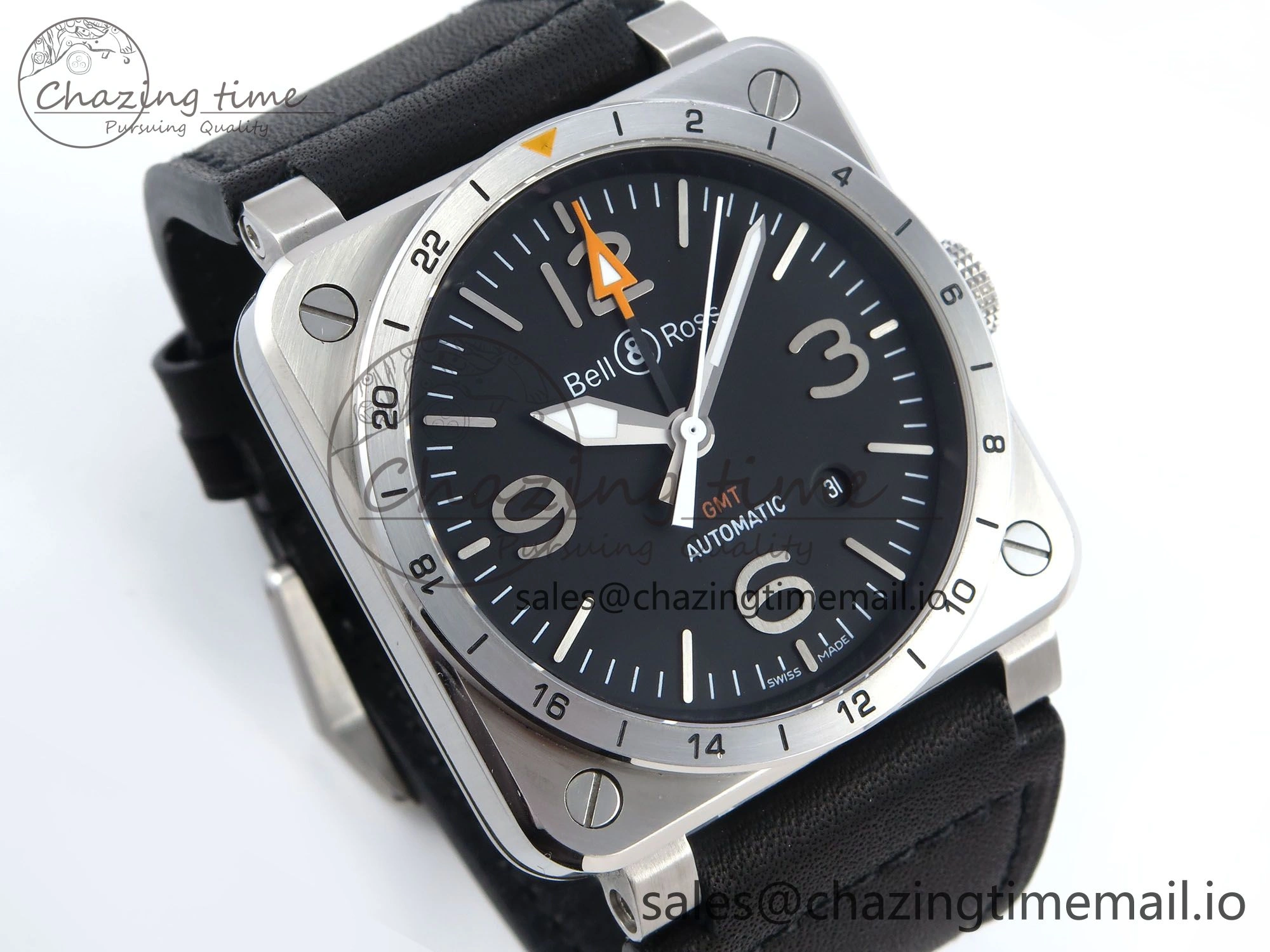 BR03-93 GMT BRF 1:1 Best Edition Black Dial on Black Leather Strap A2824