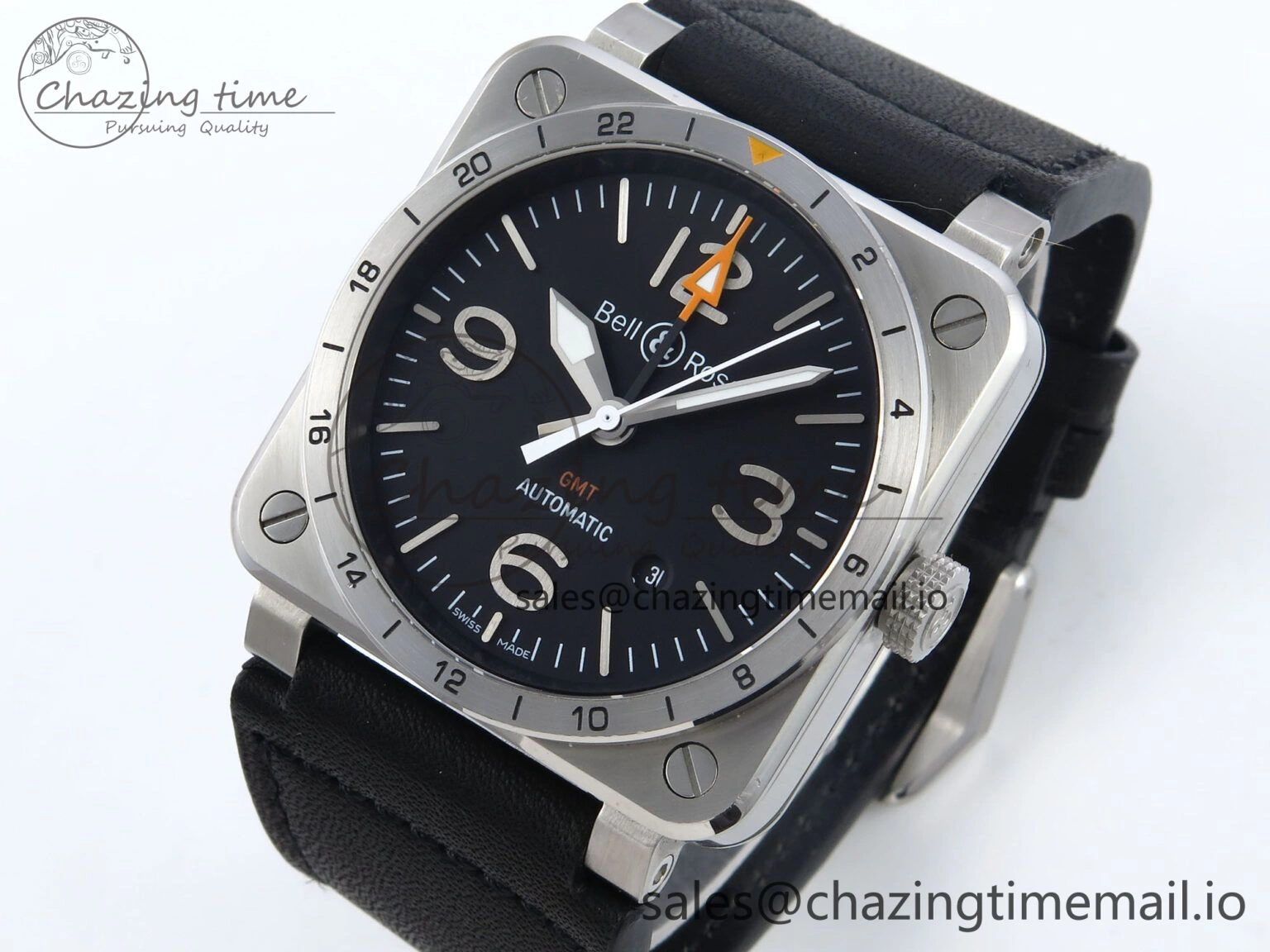 BR03-93 GMT BRF 1:1 Best Edition Black Dial on Black Leather Strap A2824