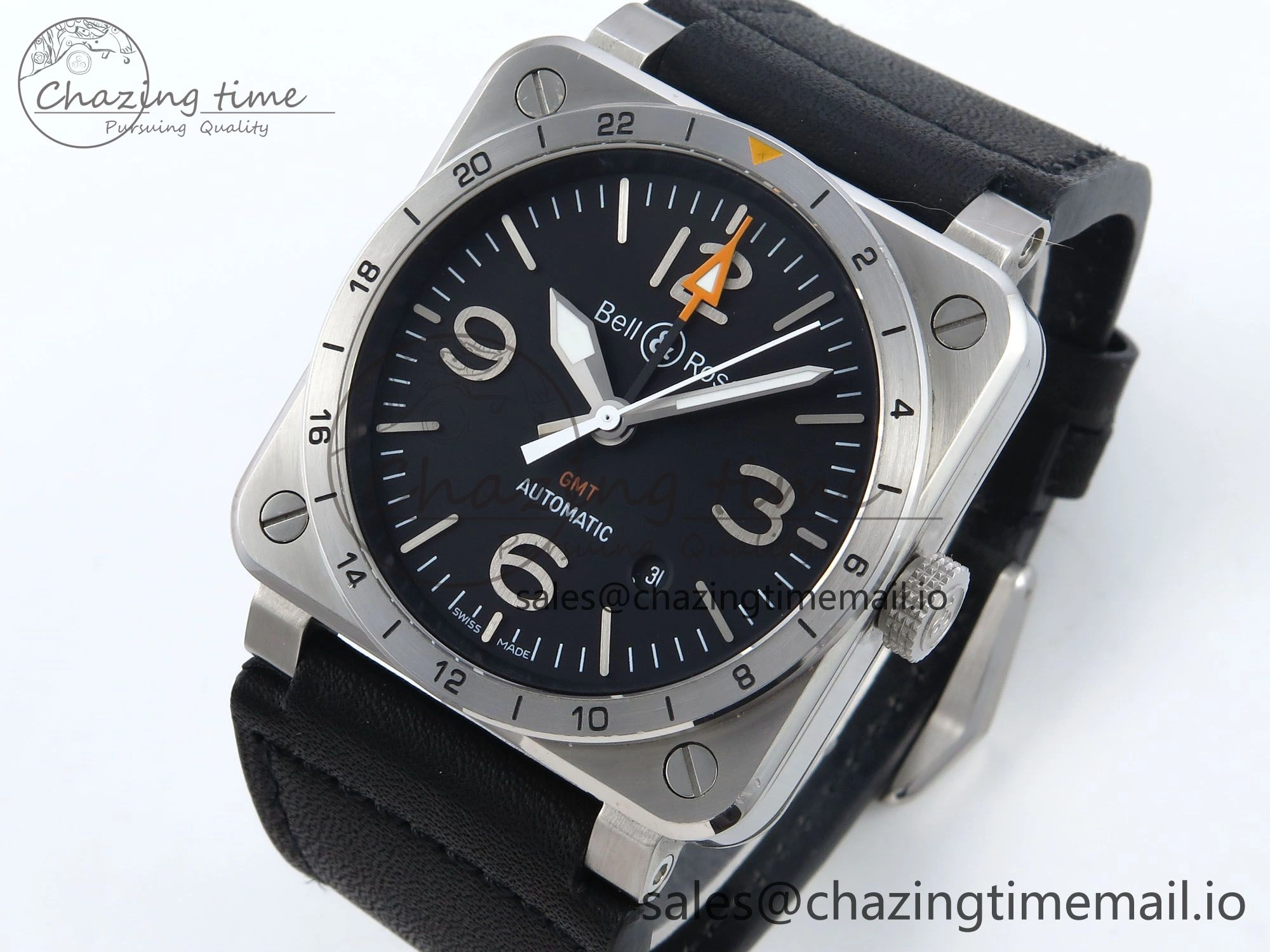 BR03-93 GMT BRF 1:1 Best Edition Black Dial on Black Leather Strap A2824