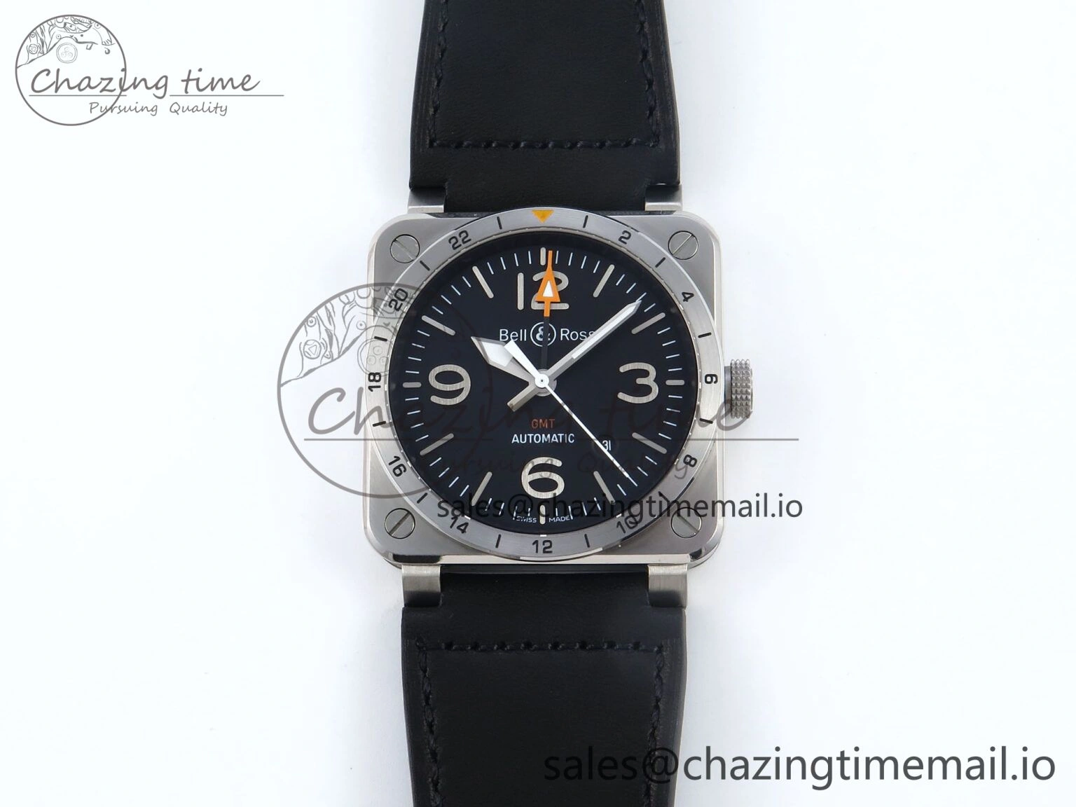 BR03-93 GMT BRF 1:1 Best Edition Black Dial on Black Leather Strap A2824