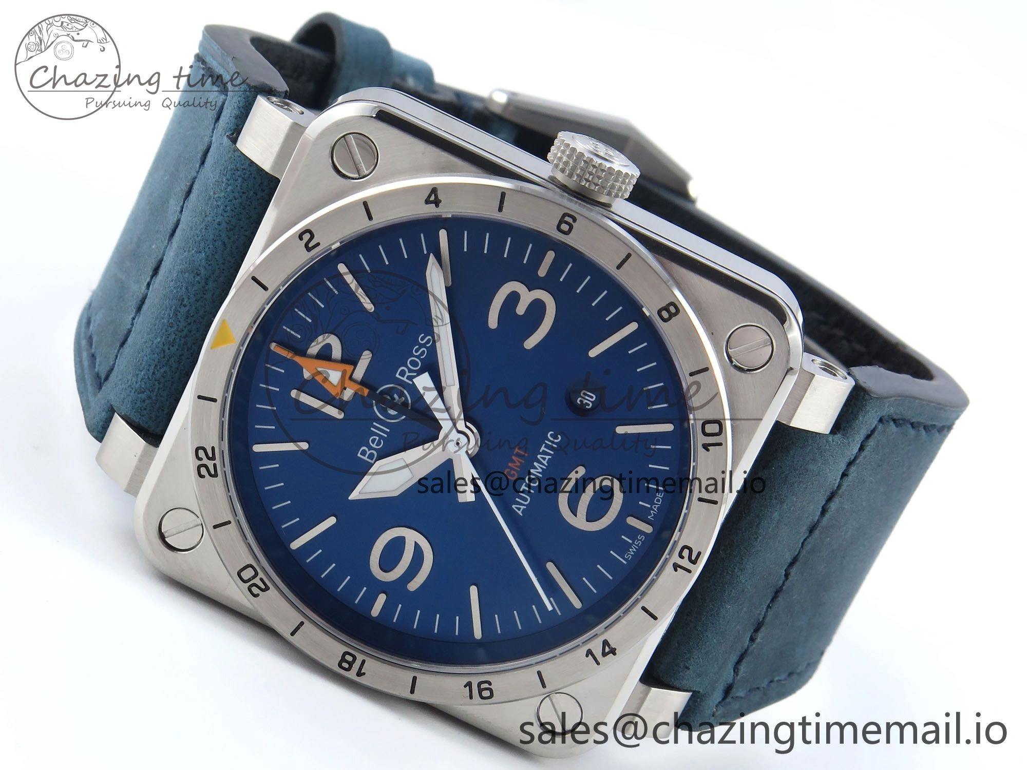 BR03-93 GMT BRF 1:1 Best Edition Blue Dial on Blue Leather Strap A2824