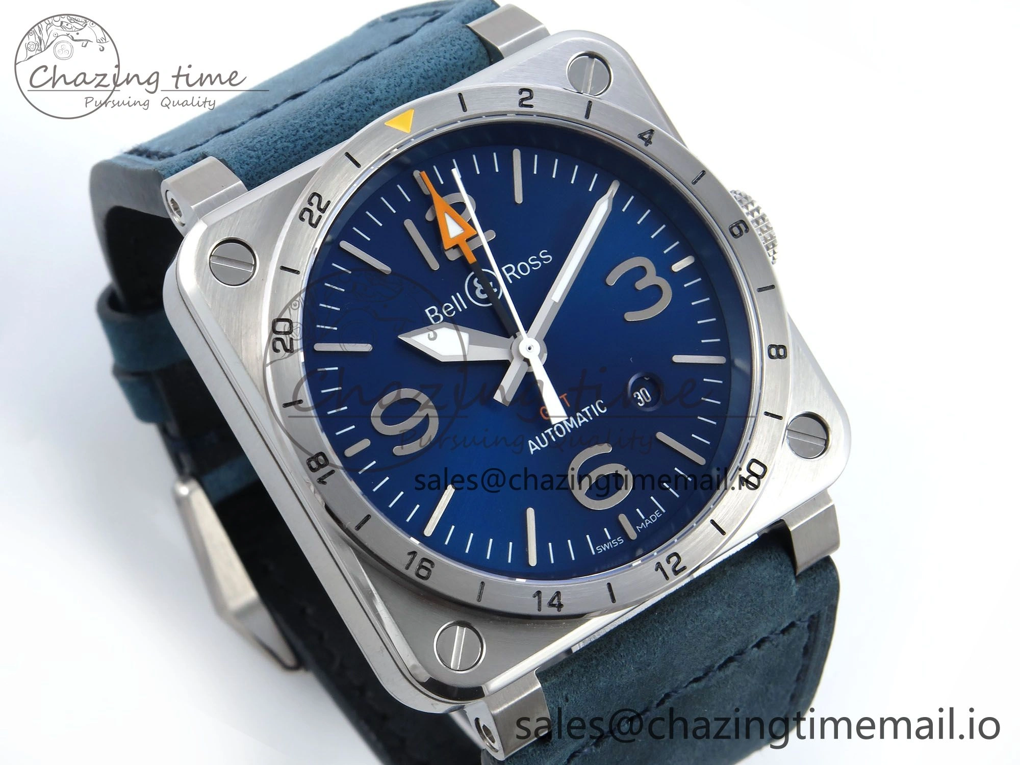 BR03-93 GMT BRF 1:1 Best Edition Blue Dial on Blue Leather Strap A2824