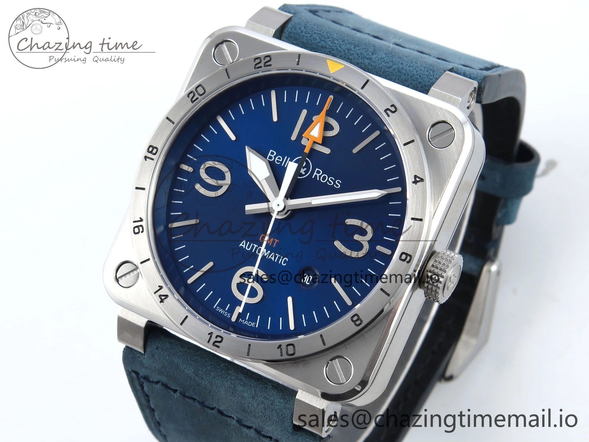 BR03-93 GMT BRF 1:1 Best Edition Blue Dial on Blue Leather Strap A2824