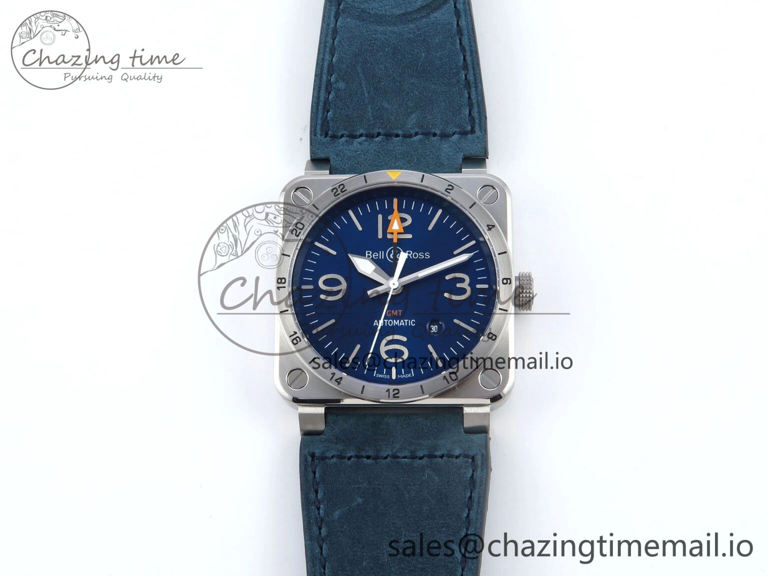 BR03-93 GMT BRF 1:1 Best Edition Blue Dial on Blue Leather Strap A2824