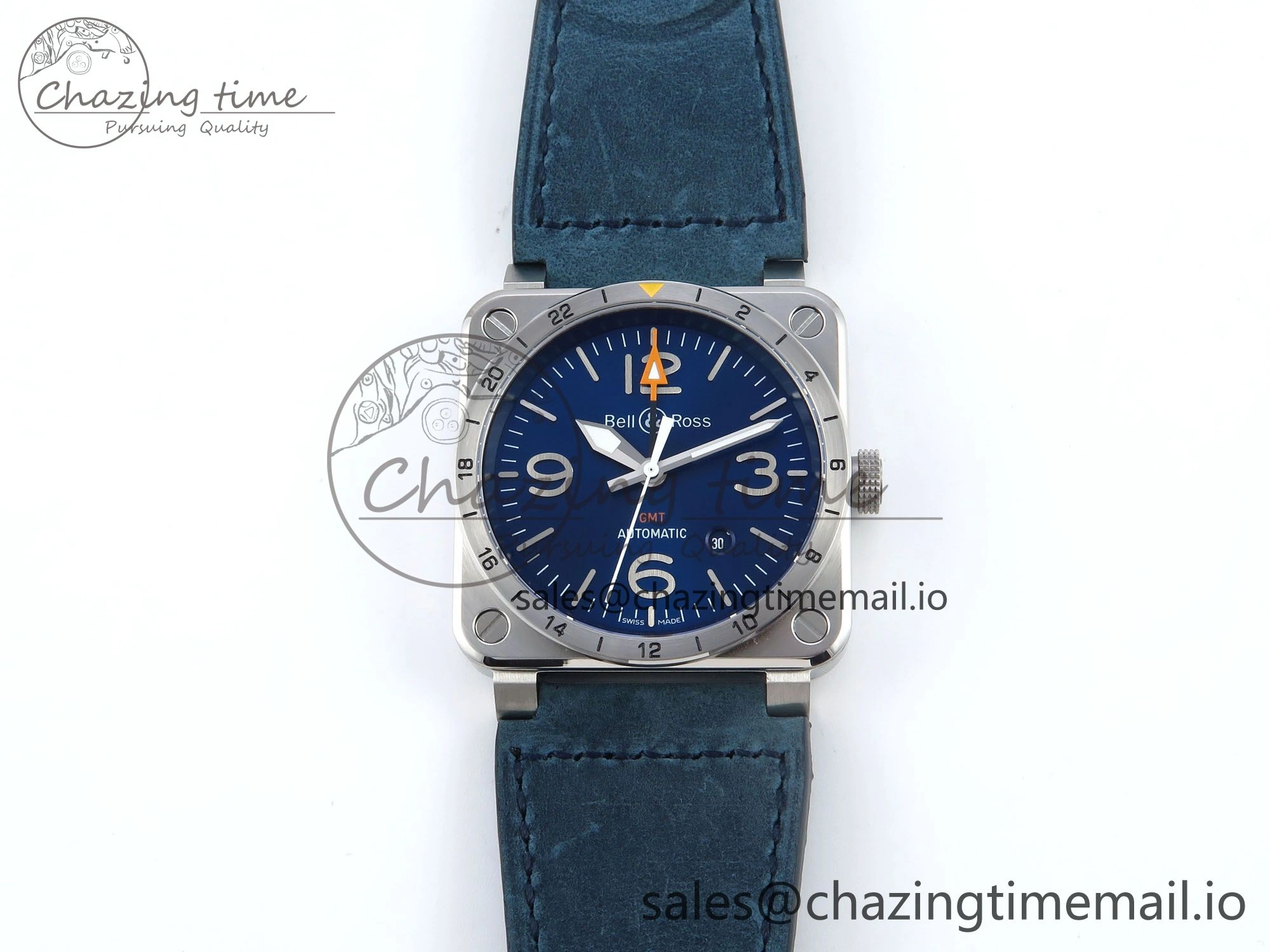 BR03-93 GMT BRF 1:1 Best Edition Blue Dial on Blue Leather Strap A2824
