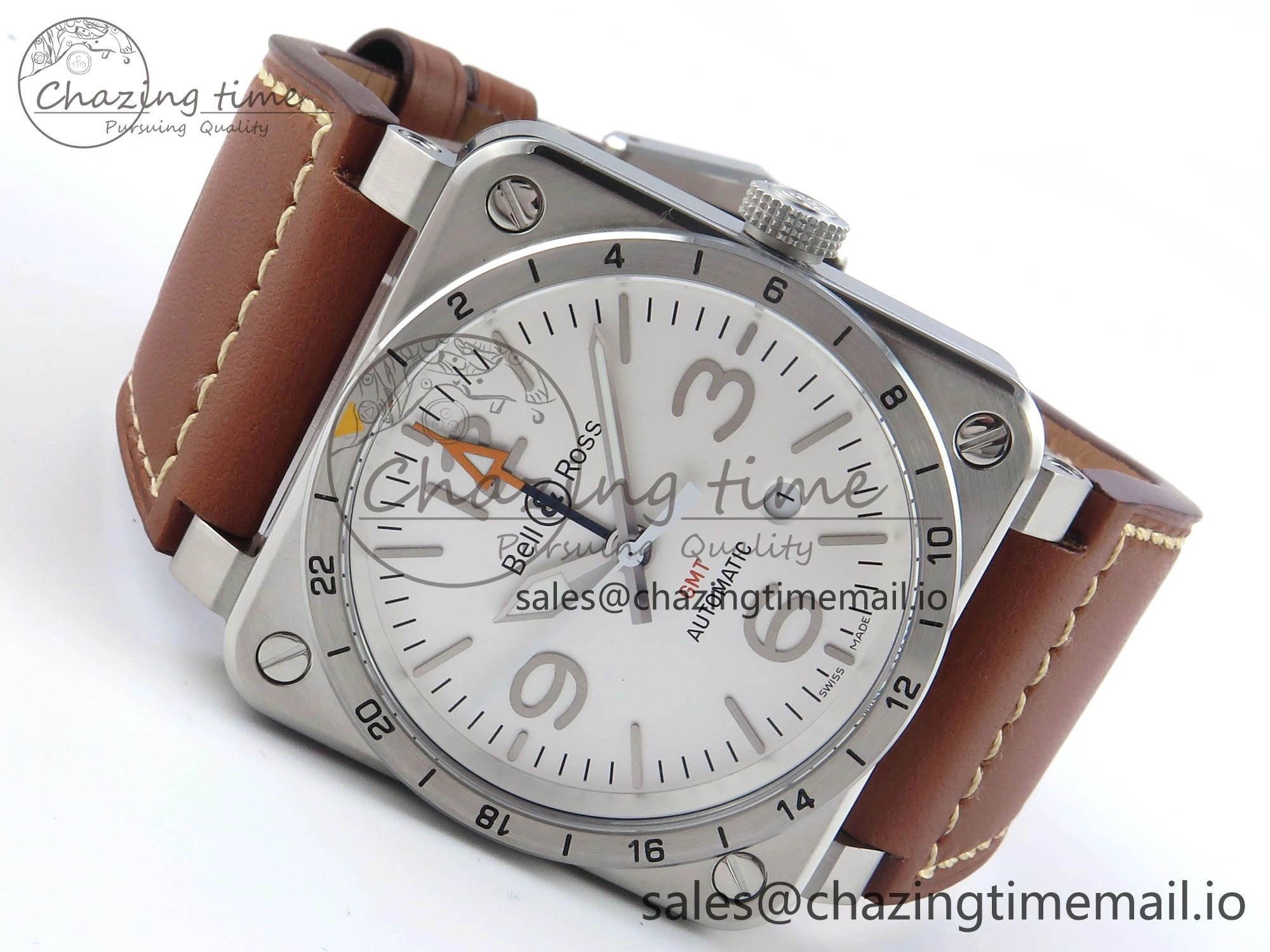 BR03-93 GMT BRF 1:1 Best Edition White Dial on Brown Leather Strap A2824