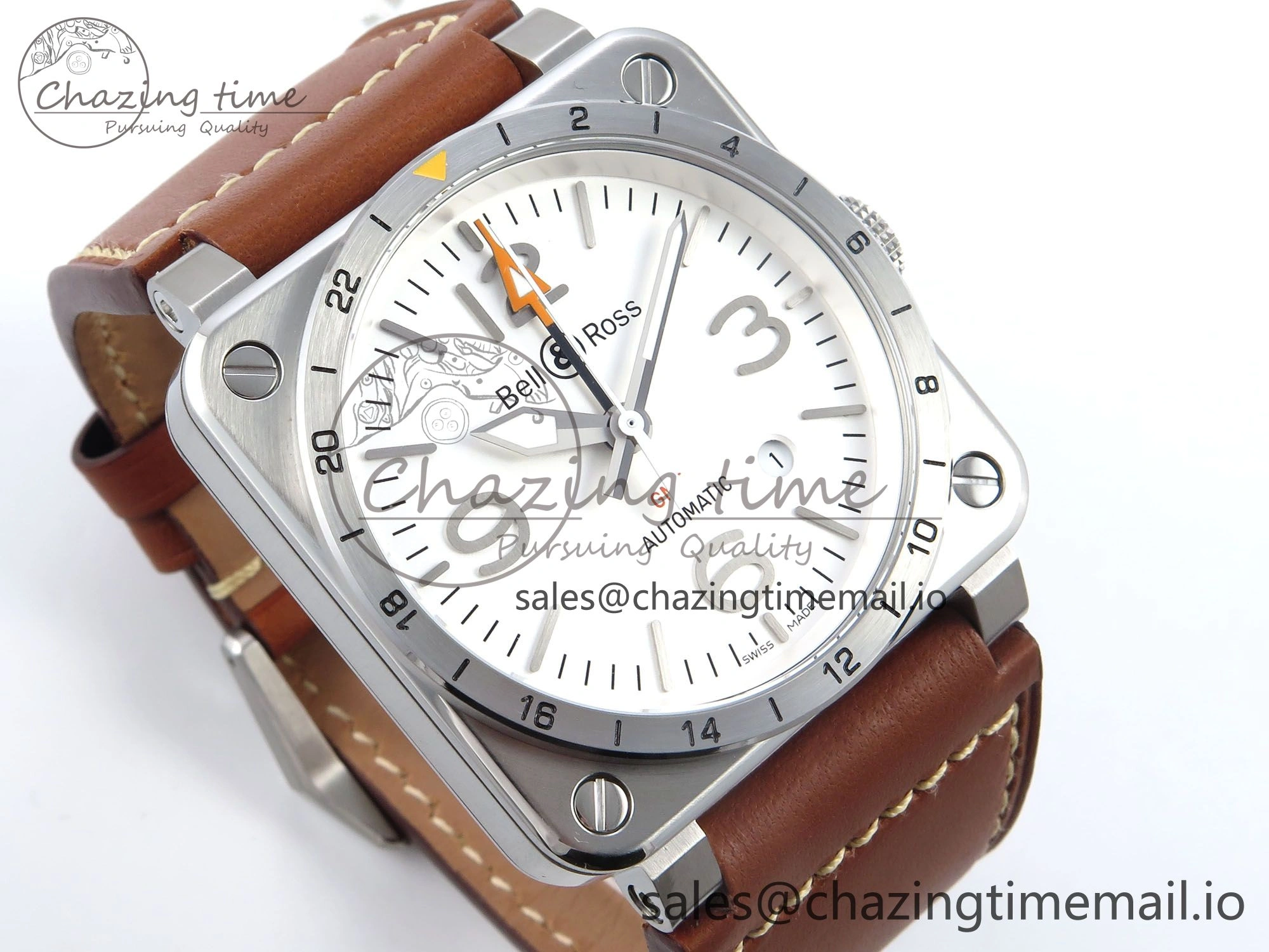 BR03-93 GMT BRF 1:1 Best Edition White Dial on Brown Leather Strap A2824