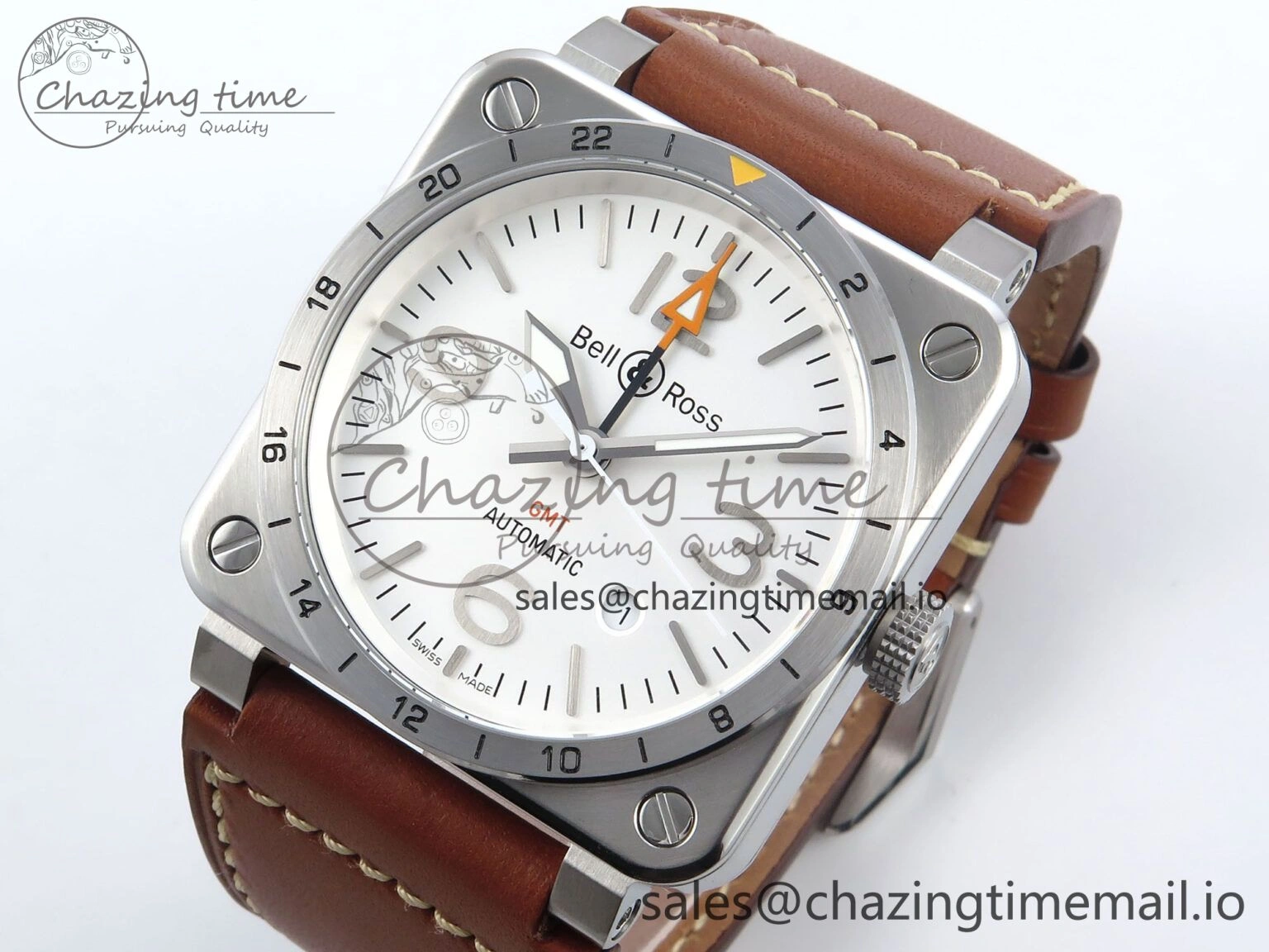 BR03-93 GMT BRF 1:1 Best Edition White Dial on Brown Leather Strap A2824