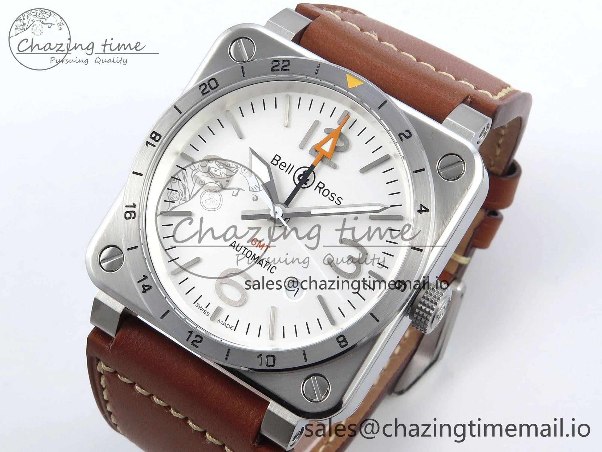 BR03-93 GMT BRF 1:1 Best Edition White Dial on Brown Leather Strap A2824
