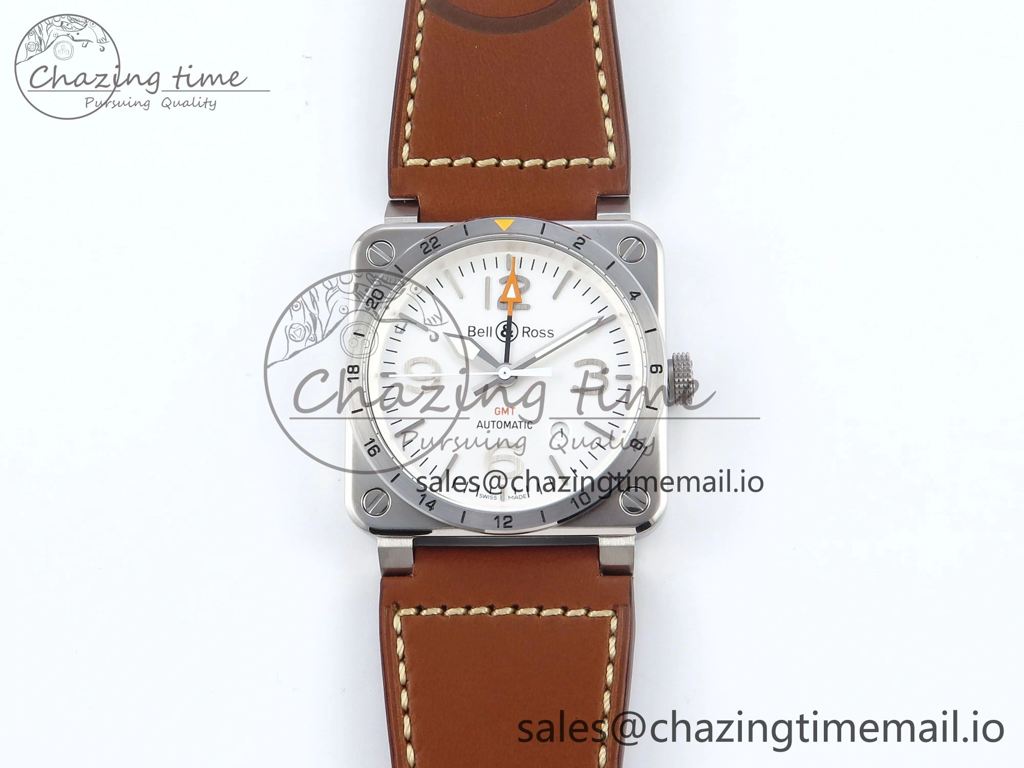 BR03-93 GMT BRF 1:1 Best Edition White Dial on Brown Leather Strap A2824