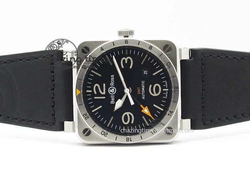 BR03-93 GMT SS 42mm Black Dial On Rubber Strap A2836