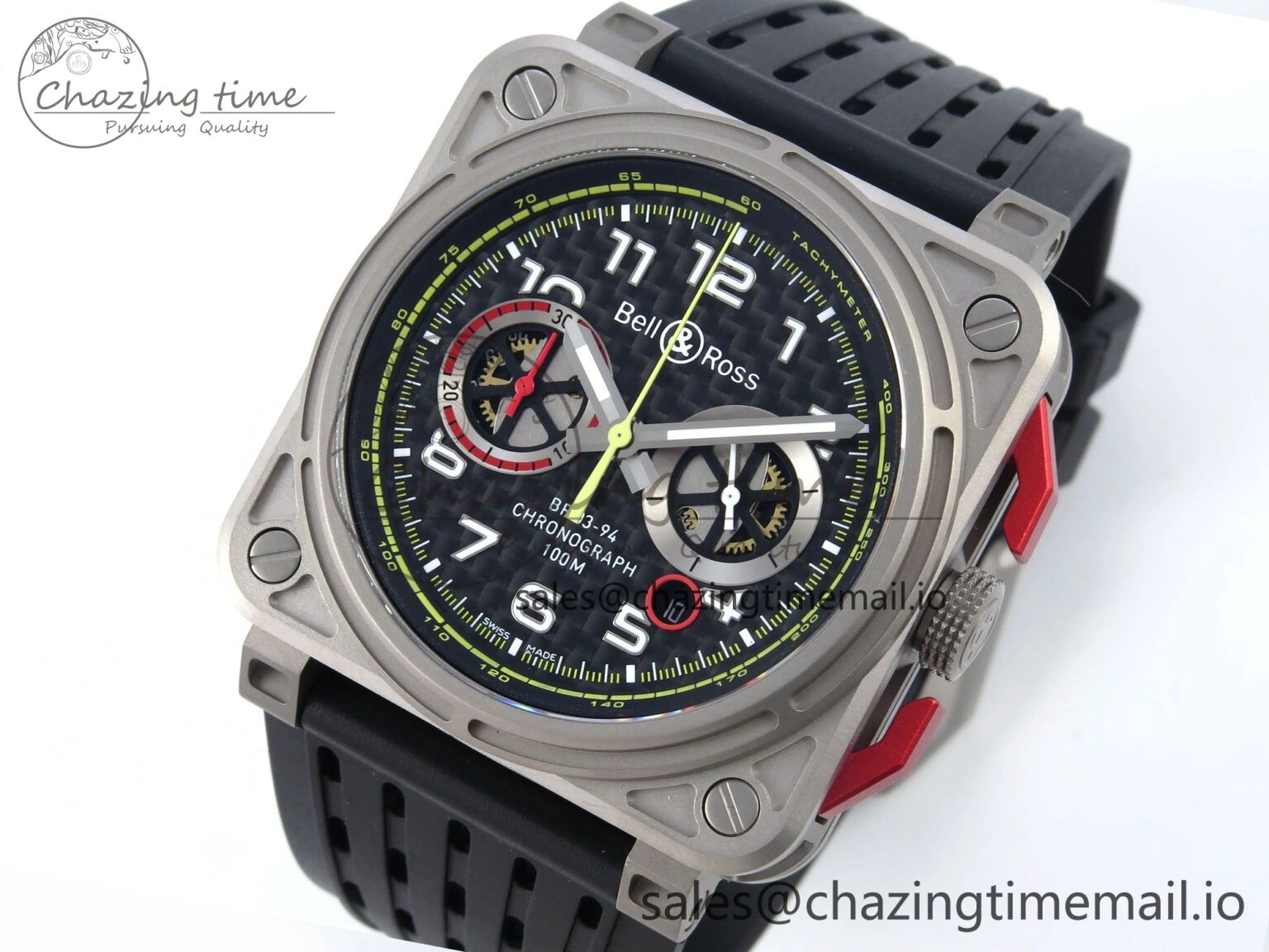 BR03-94 Instruments BRF 1:1 Best Edition Black Carbon Dial on Black Hollow Rubber Strap A2824