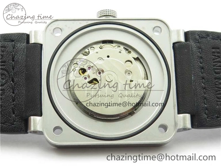 BR03-97 Automatic Power Reserve SS Black Dial on Black Leather Strap A23J (Free Nylon)