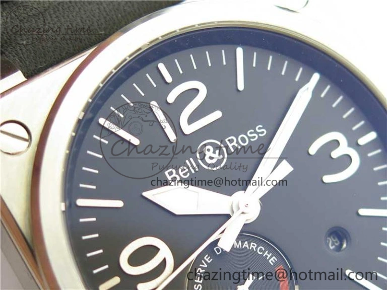BR03-97 Automatic Power Reserve SS Black Dial on Black Leather Strap A23J (Free Nylon)