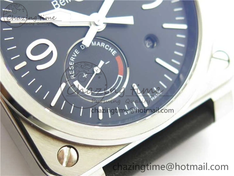 BR03-97 Automatic Power Reserve SS Black Dial on Black Leather Strap A23J (Free Nylon)