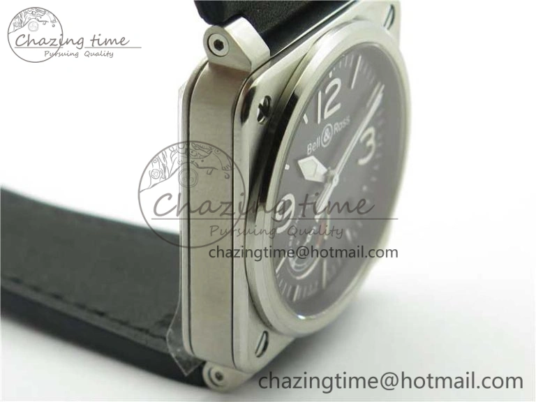BR03-97 Automatic Power Reserve SS Black Dial on Black Leather Strap A23J (Free Nylon)