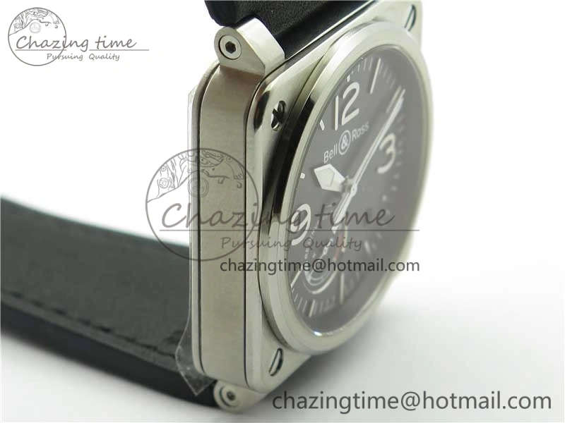 BR03-97 Automatic Power Reserve SS Black Dial on Black Leather Strap A23J (Free Nylon)