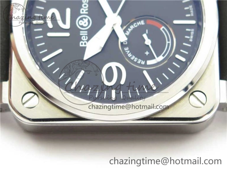 BR03-97 Automatic Power Reserve SS Black Dial on Black Leather Strap A23J (Free Nylon)
