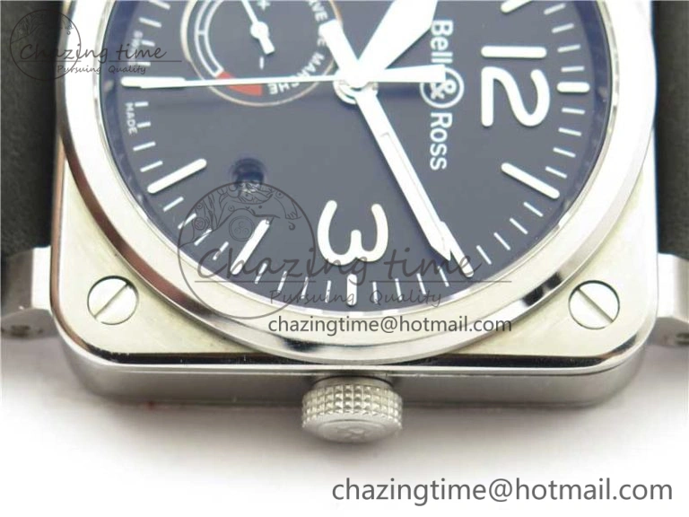 BR03-97 Automatic Power Reserve SS Black Dial on Black Leather Strap A23J (Free Nylon)
