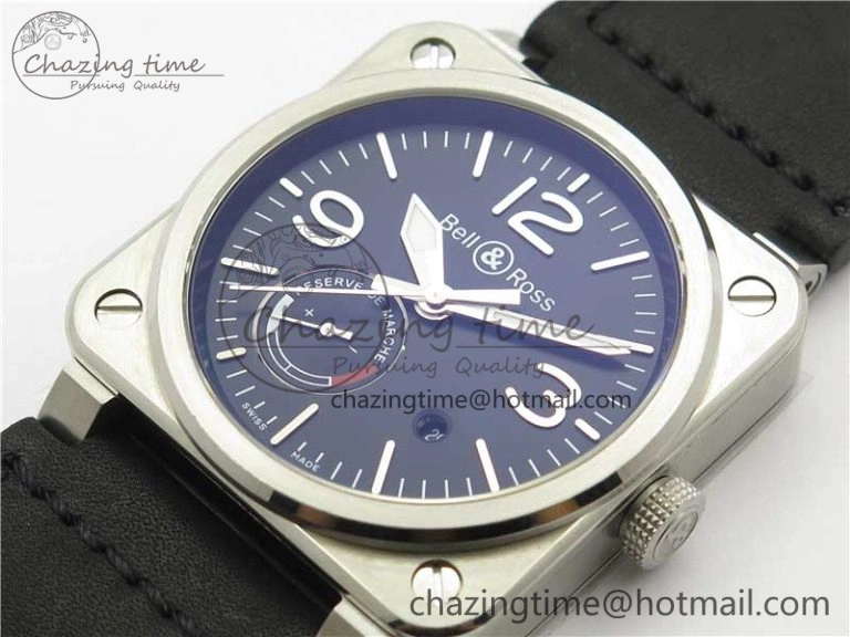 BR03-97 Automatic Power Reserve SS Black Dial on Black Leather Strap A23J (Free Nylon)