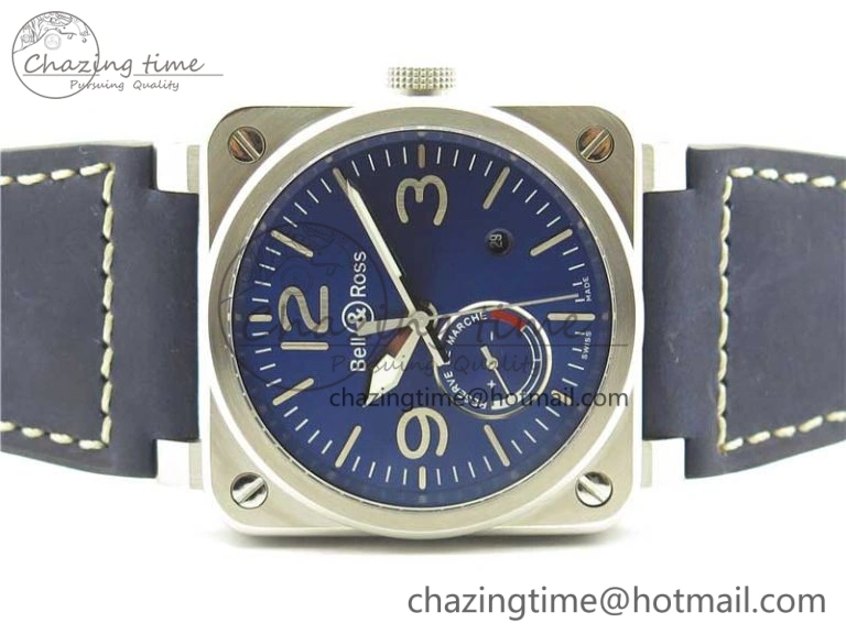 BR03-97 Automatic Power Reserve SS Blue Dial on Blue Leather Strap A23J (Free Nylon)