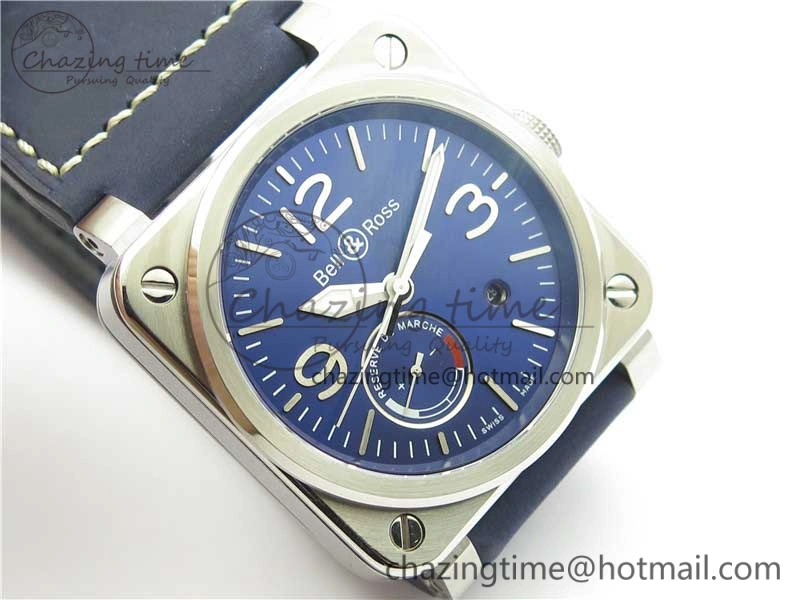 BR03-97 Automatic Power Reserve SS Blue Dial on Blue Leather Strap A23J (Free Nylon)