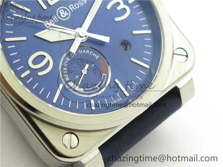 BR03-97 Automatic Power Reserve SS Blue Dial on Blue Leather Strap A23J (Free Nylon)