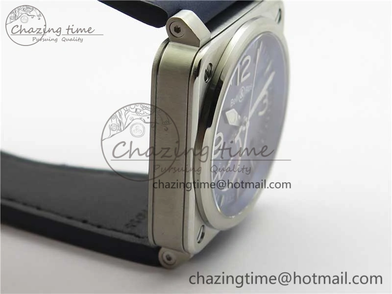 BR03-97 Automatic Power Reserve SS Blue Dial on Blue Leather Strap A23J (Free Nylon)