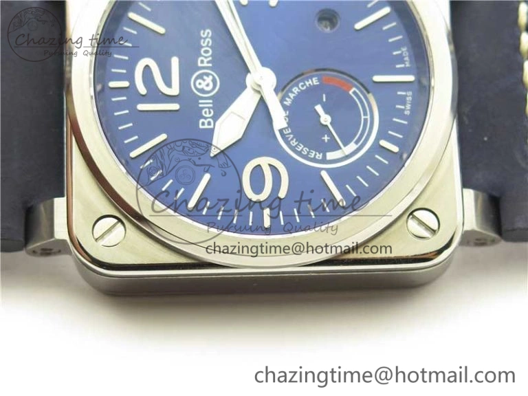 BR03-97 Automatic Power Reserve SS Blue Dial on Blue Leather Strap A23J (Free Nylon)