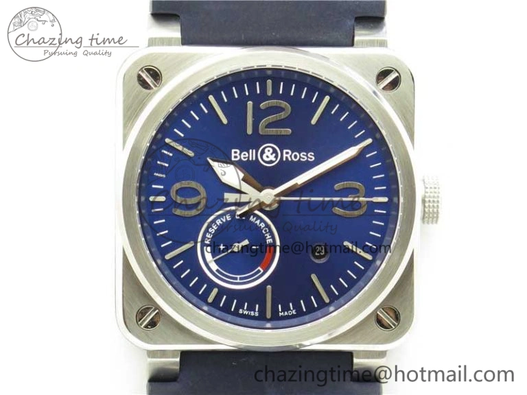 BR03-97 Automatic Power Reserve SS Blue Dial on Blue Leather Strap A23J (Free Nylon)