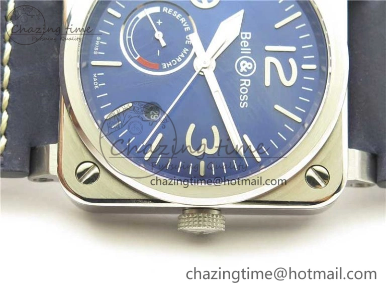 BR03-97 Automatic Power Reserve SS Blue Dial on Blue Leather Strap A23J (Free Nylon)