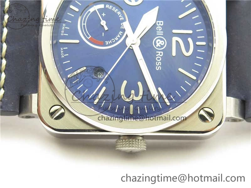 BR03-97 Automatic Power Reserve SS Blue Dial on Blue Leather Strap A23J (Free Nylon)