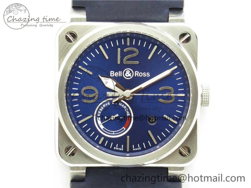 BR03-97 Automatic Power Reserve SS Blue Dial on Blue Leather Strap A23J (Free Nylon)