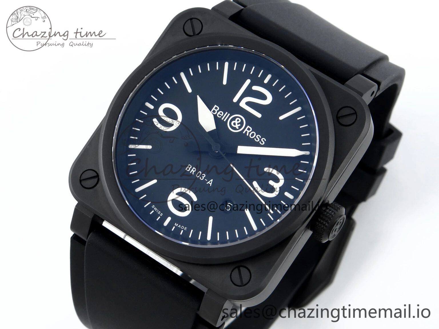 BR03-A 42MM M+F 1:1 Best Edition Black Dial on Black Rubber Strap A2892