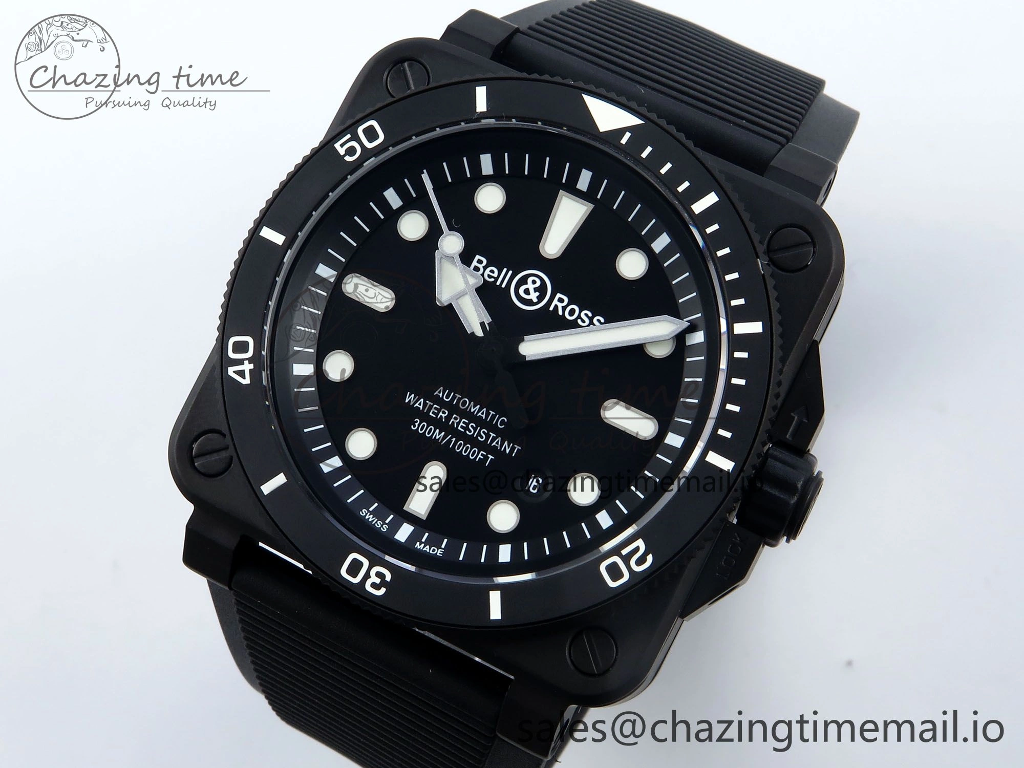 BR03 Diver BRF 1:1 Best Edition Black Dial on Black Rubber Strap A2824