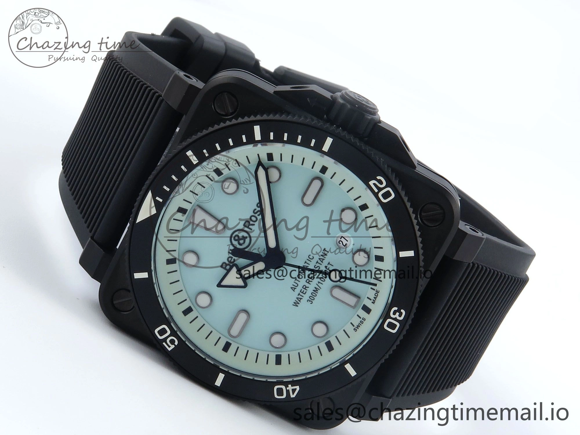 BR03 Diver BRF 1:1 Best Edition Pale Blue Dial on Black Rubber Strap A2824