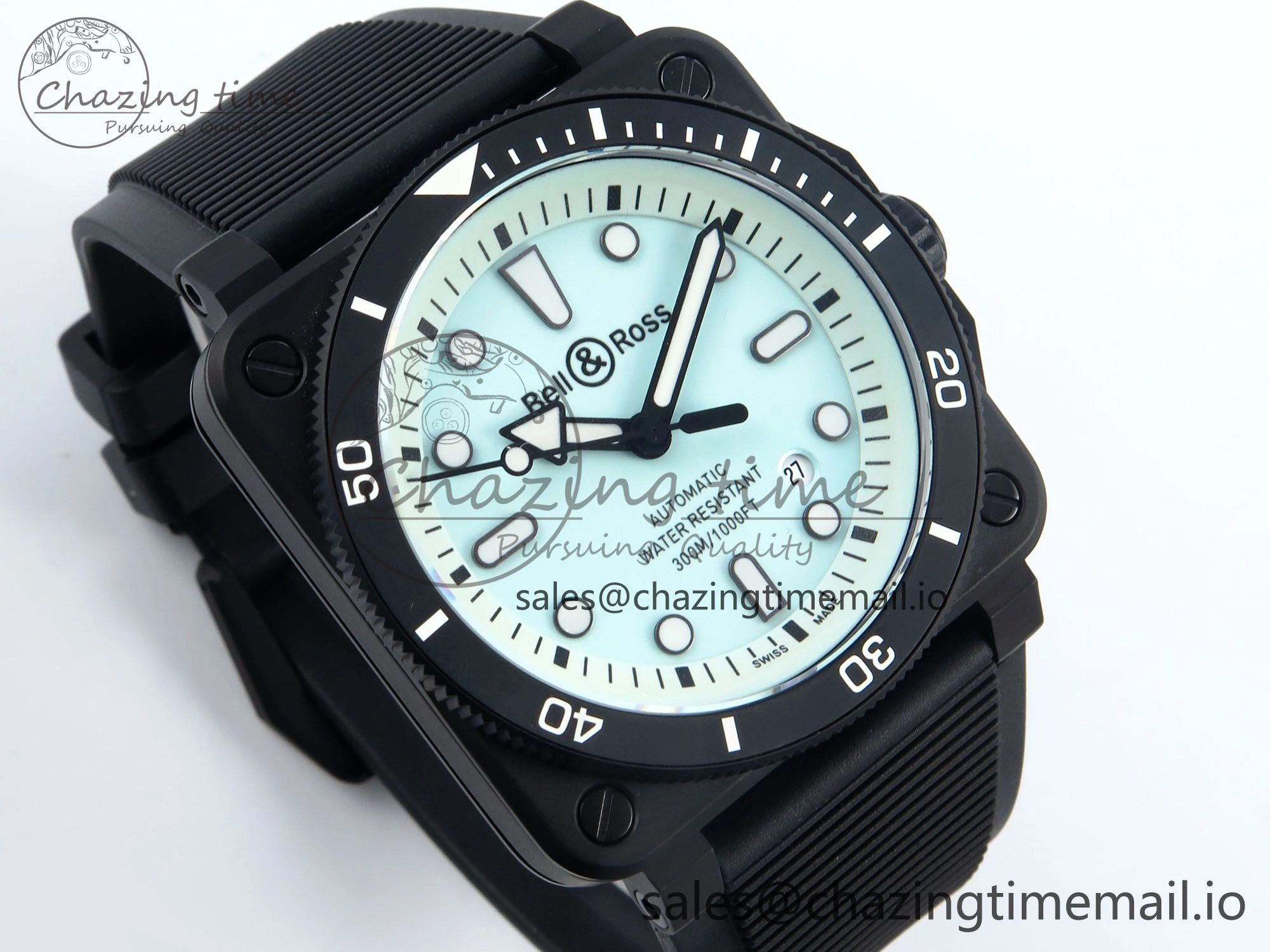 BR03 Diver BRF 1:1 Best Edition Pale Blue Dial on Black Rubber Strap A2824