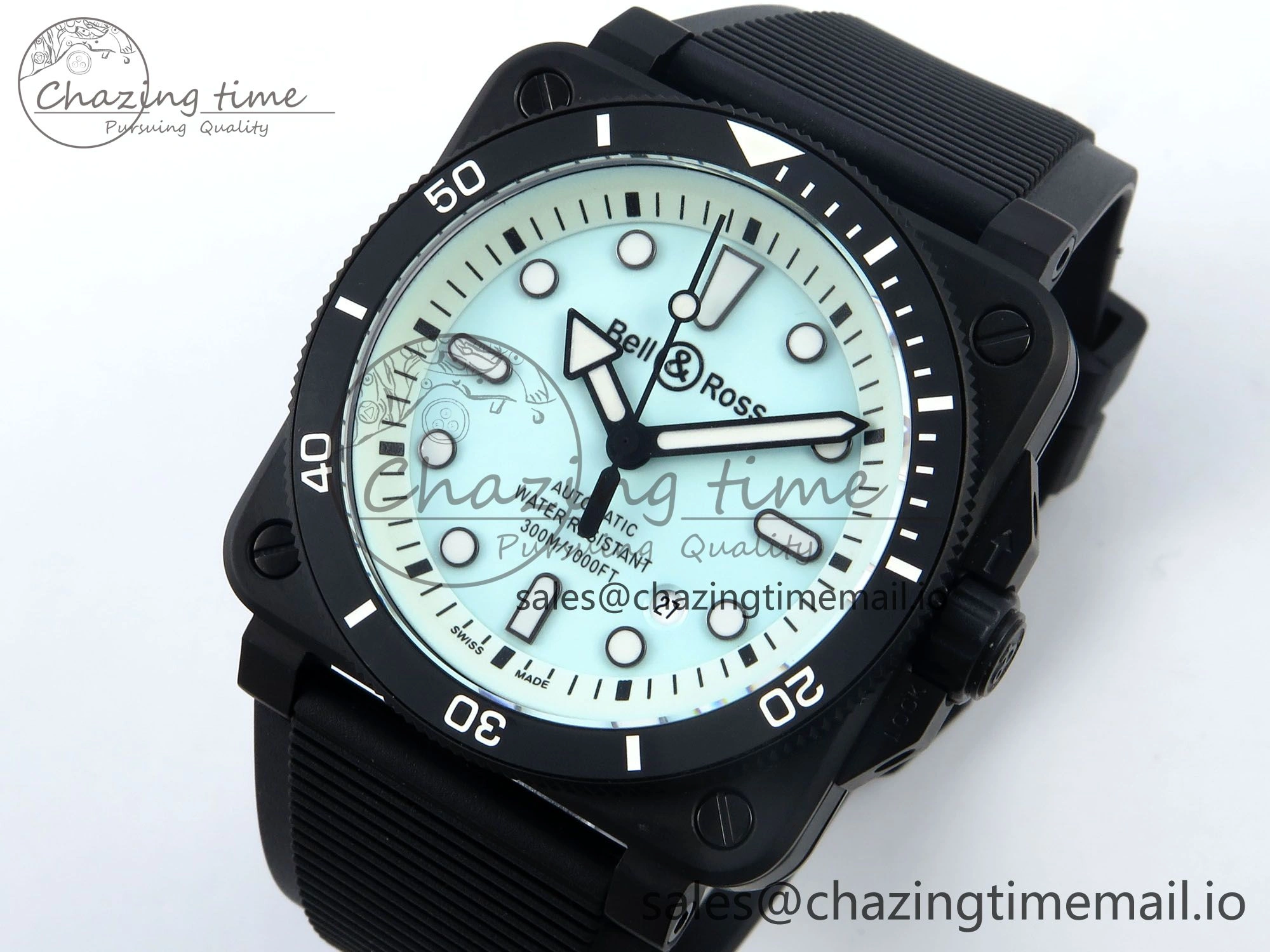 BR03 Diver BRF 1:1 Best Edition Pale Blue Dial on Black Rubber Strap A2824