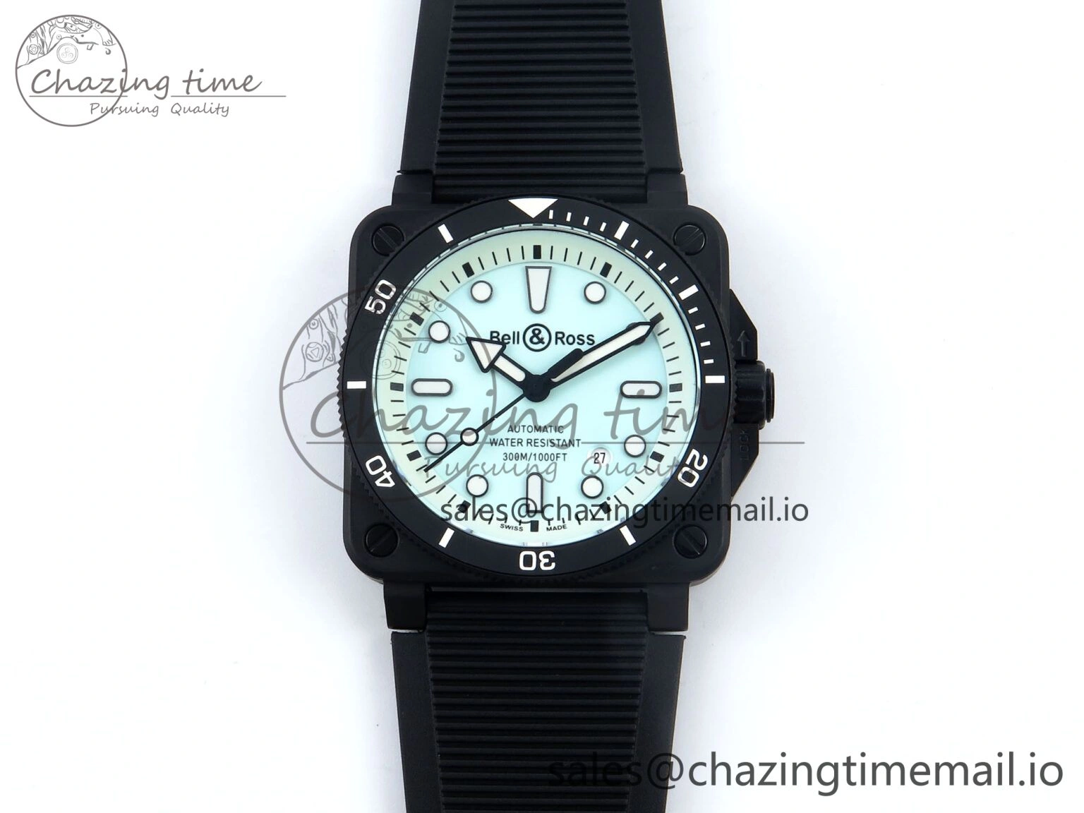 BR03 Diver BRF 1:1 Best Edition Pale Blue Dial on Black Rubber Strap A2824